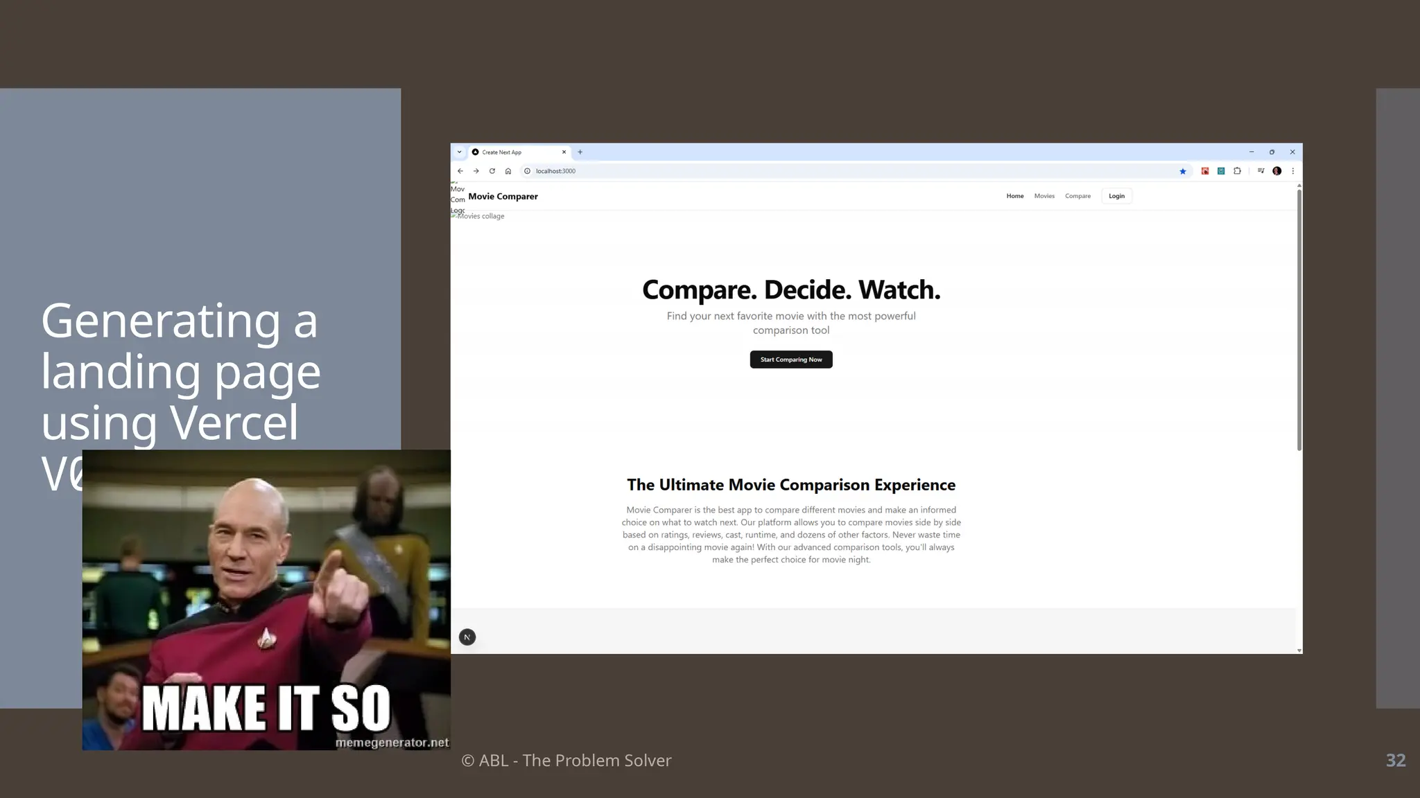 © ABL - The Problem Solver 32
Generating a
landing page
using Vercel
V0
 