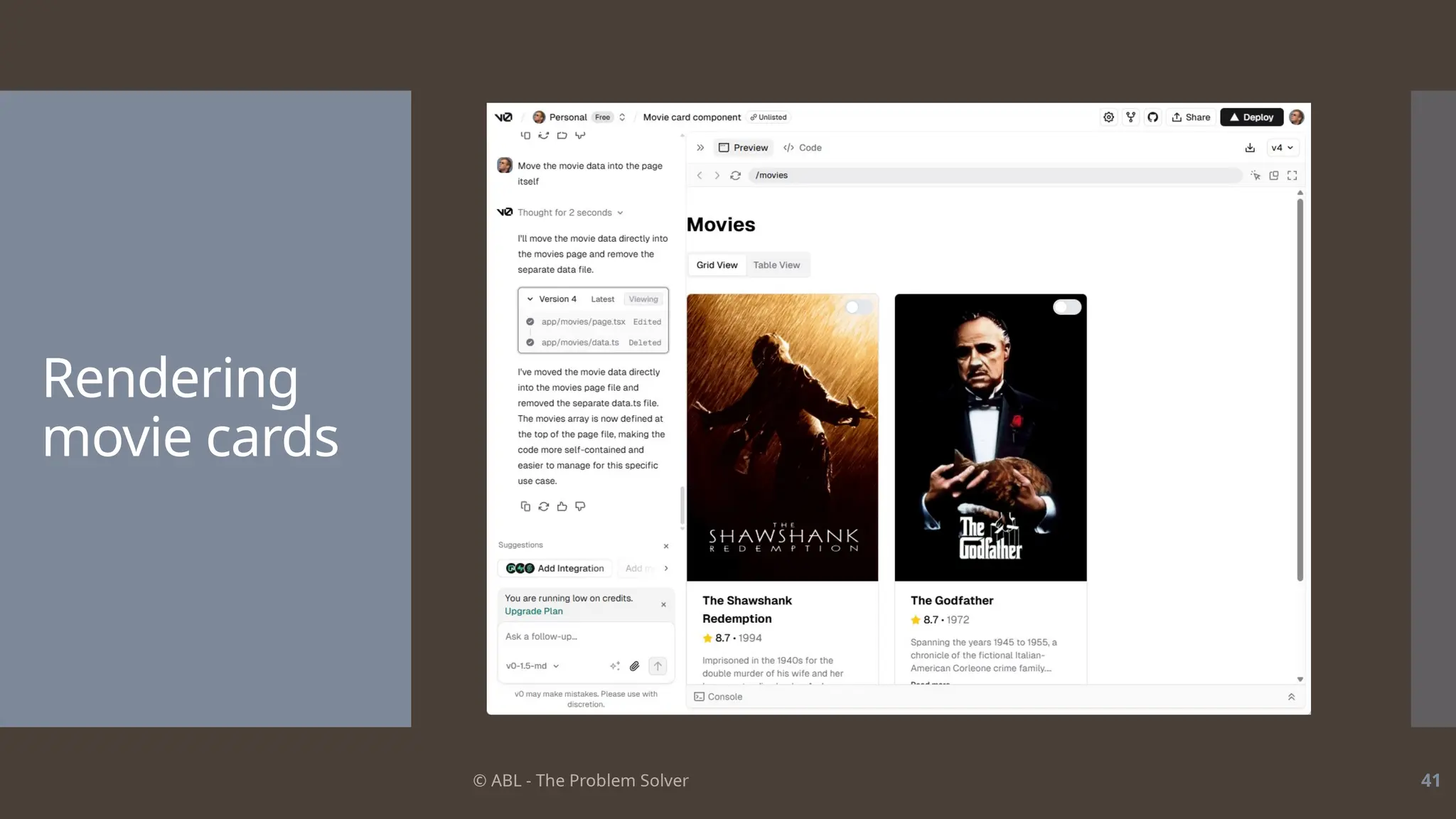 © ABL - The Problem Solver 41
Rendering
movie cards
 