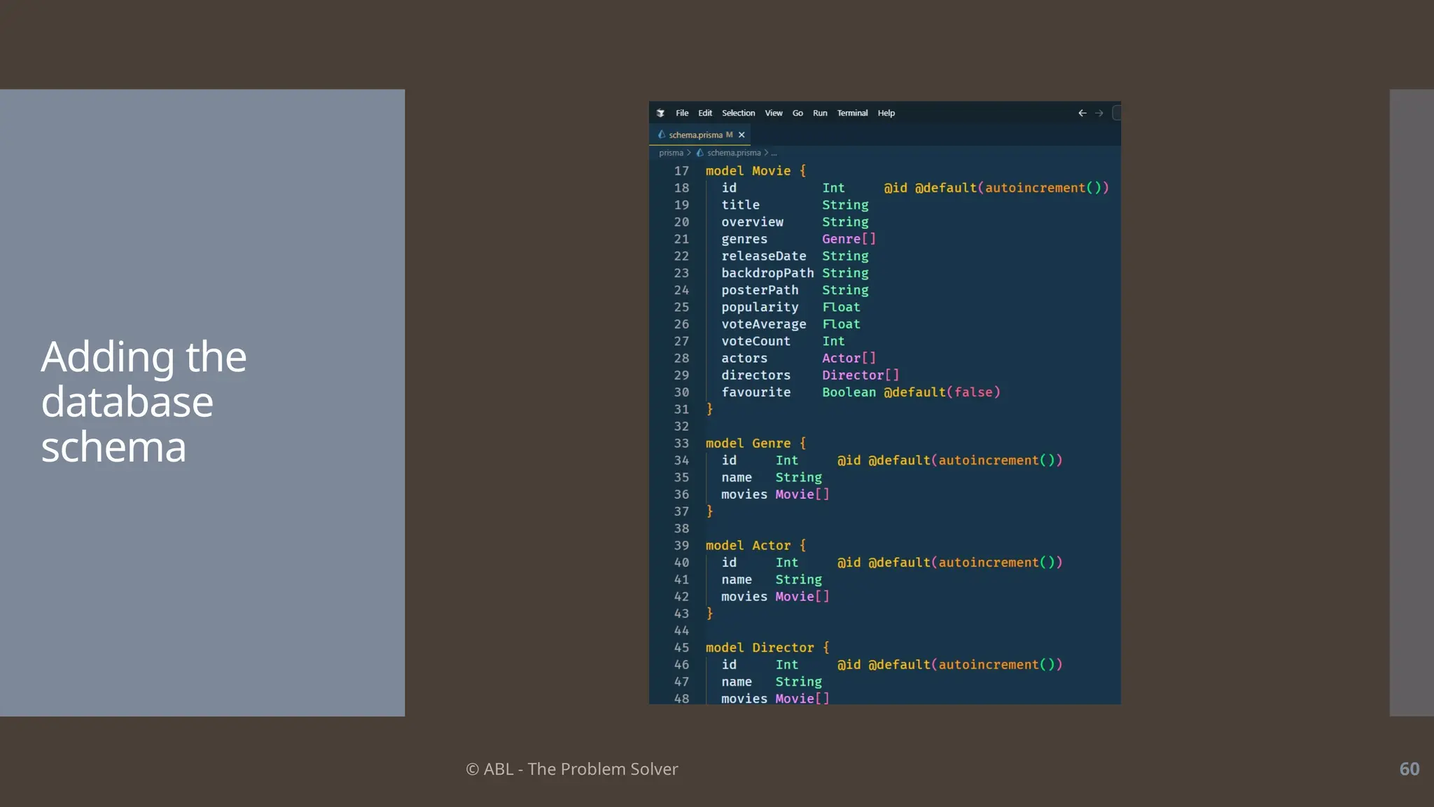 © ABL - The Problem Solver 60
Adding the
database
schema
 