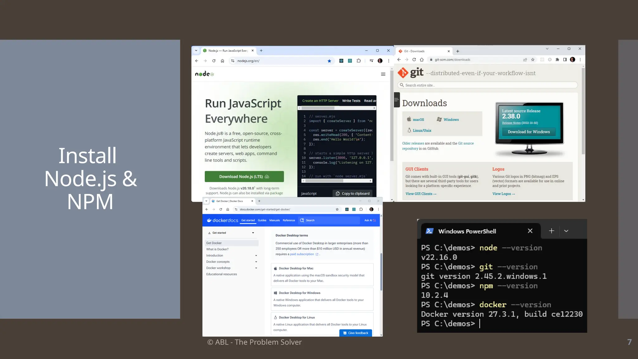 © ABL - The Problem Solver 7
Install
Node.js &
NPM
 