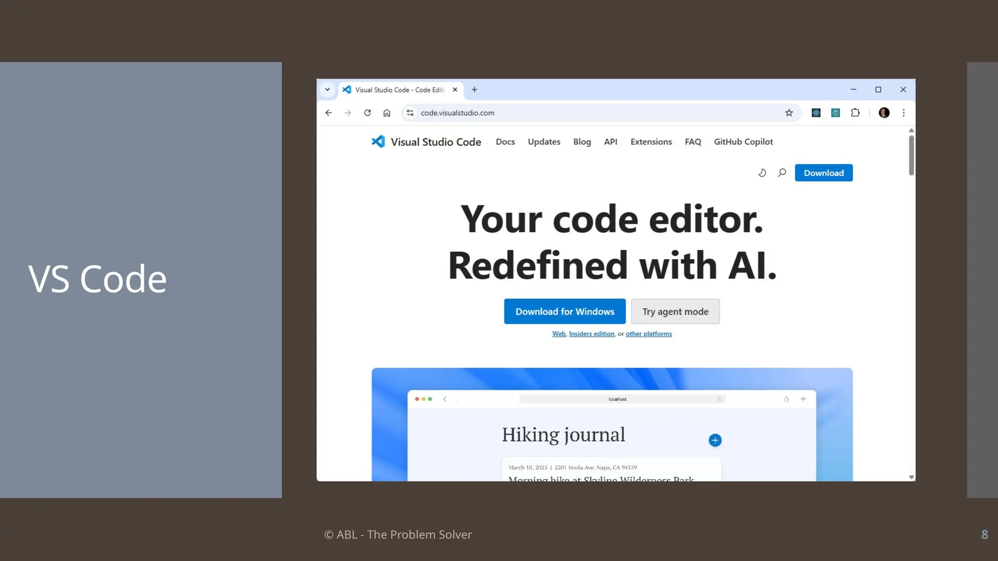 © ABL - The Problem Solver 8
VS Code
 