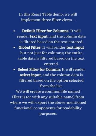 React table tutorial use filter (part 2) | PDF