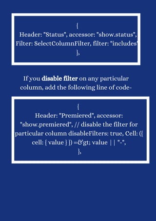 React table tutorial use filter (part 2) | PDF