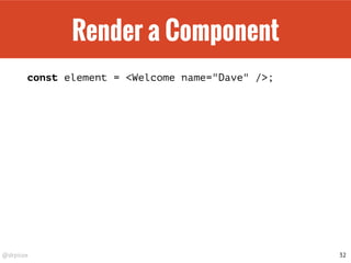 @drpicox
Render a Component
const element = <Welcome name="Dave" />;
32
 