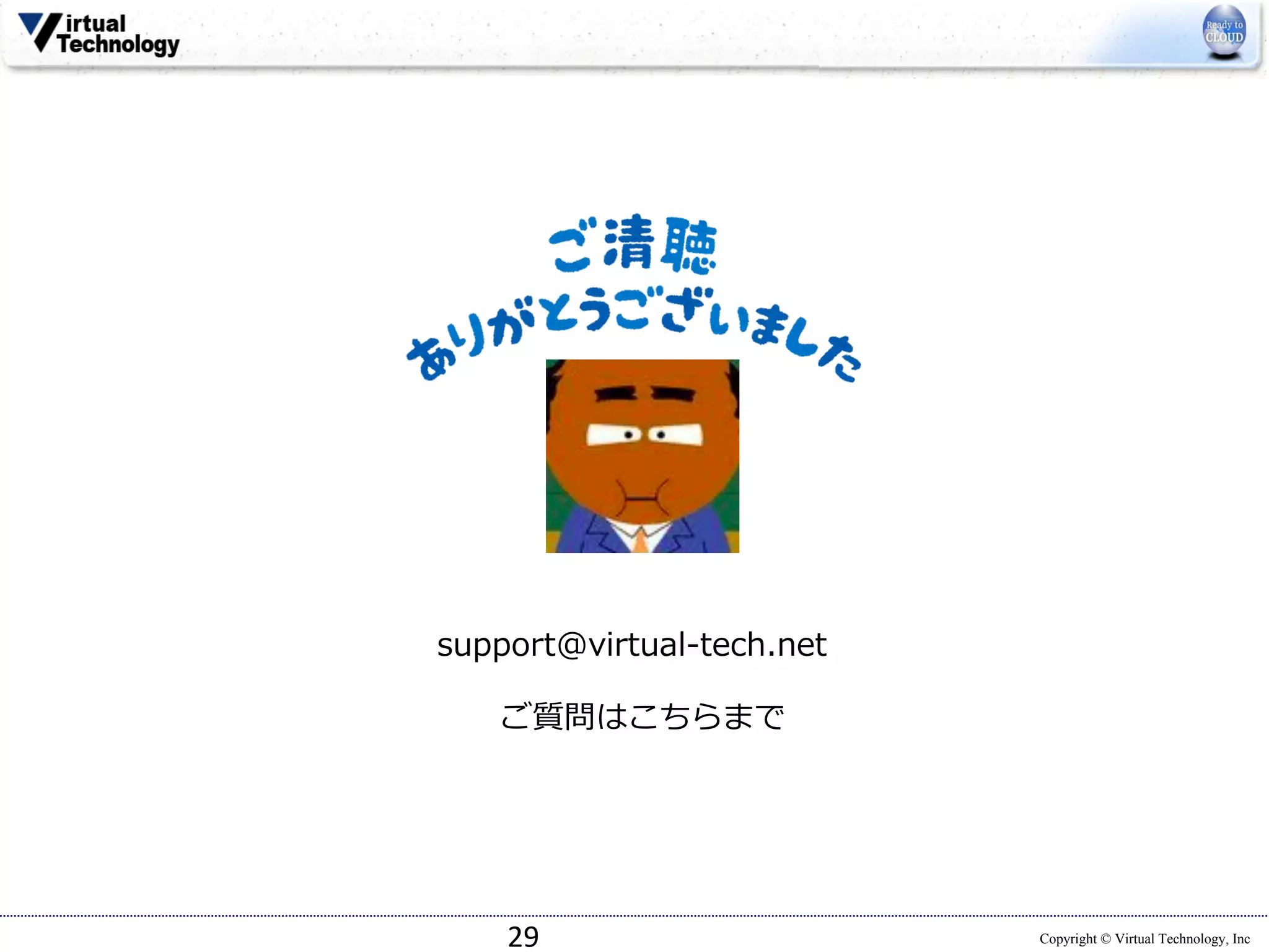 Copyright © Virtual Technology, Inc29
support@virtual-tech.net
ご質問はこちらまで
 