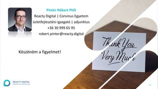 14
Pintér Róbert PhD
Reacty Digital | Corvinus Egyetem
üzletfejlesztési igazgató | adjunktus
+36 30 999 65 95
robert.pinte...