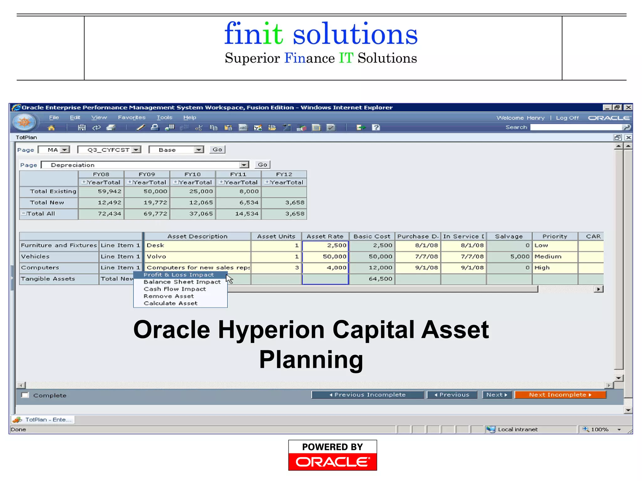 Oracle Hyperion Capital Asset
Planning
 