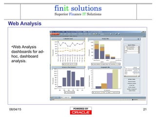 08/04/15 21
Web Analysis
•Web Analysis
dashboards for ad-
hoc, dashboard
analysis.
 