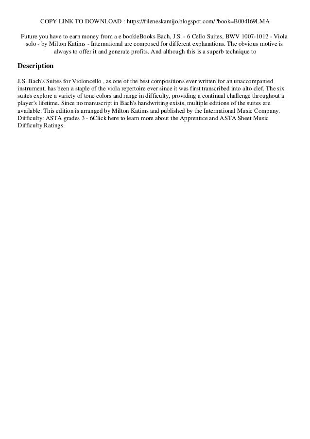 Read Book Bach J S 6 Cello Suites Bwv 1007 1012 Viola Solo B