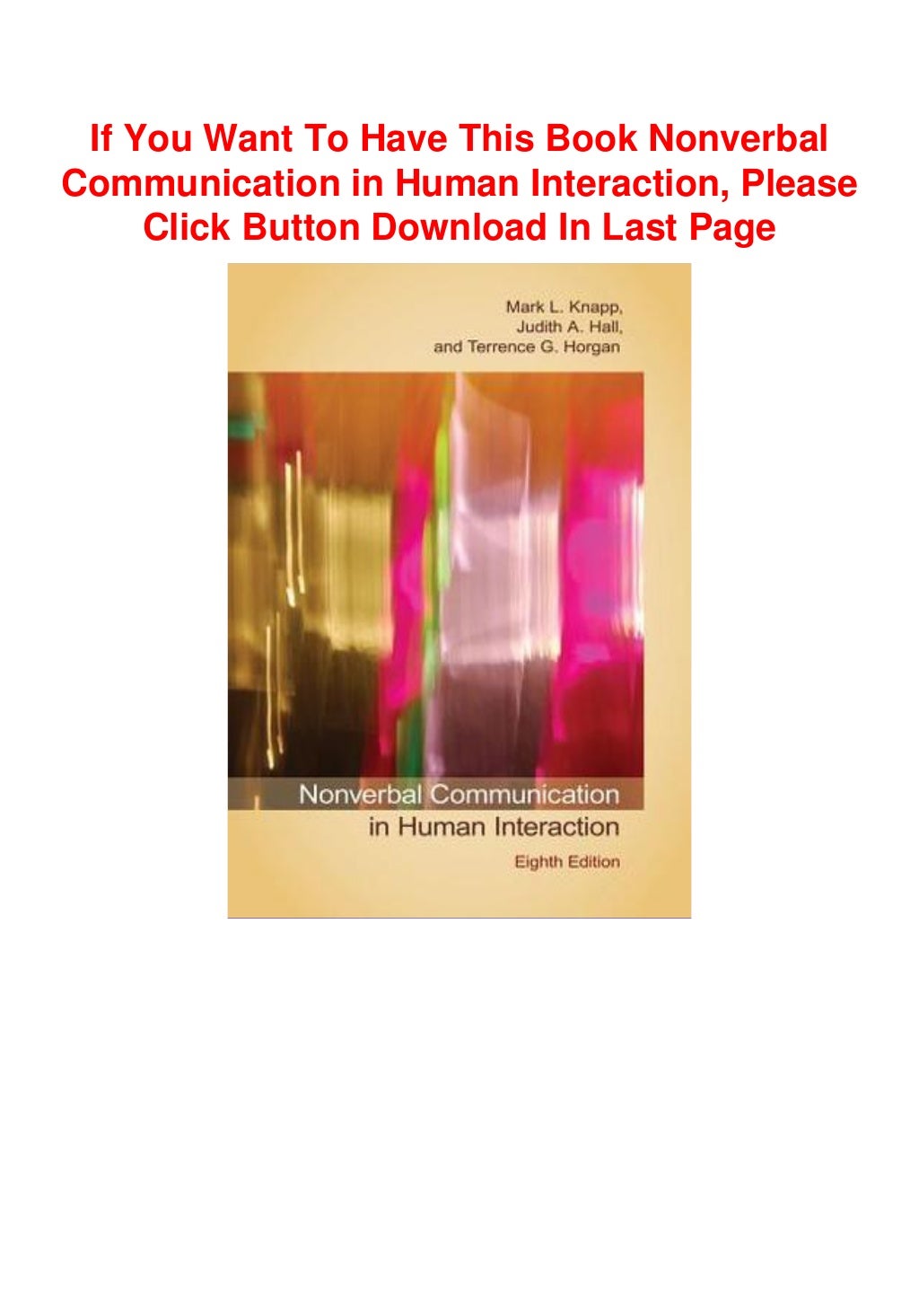 Read Books (PDF) Nonverbal Communication in Human Interaction