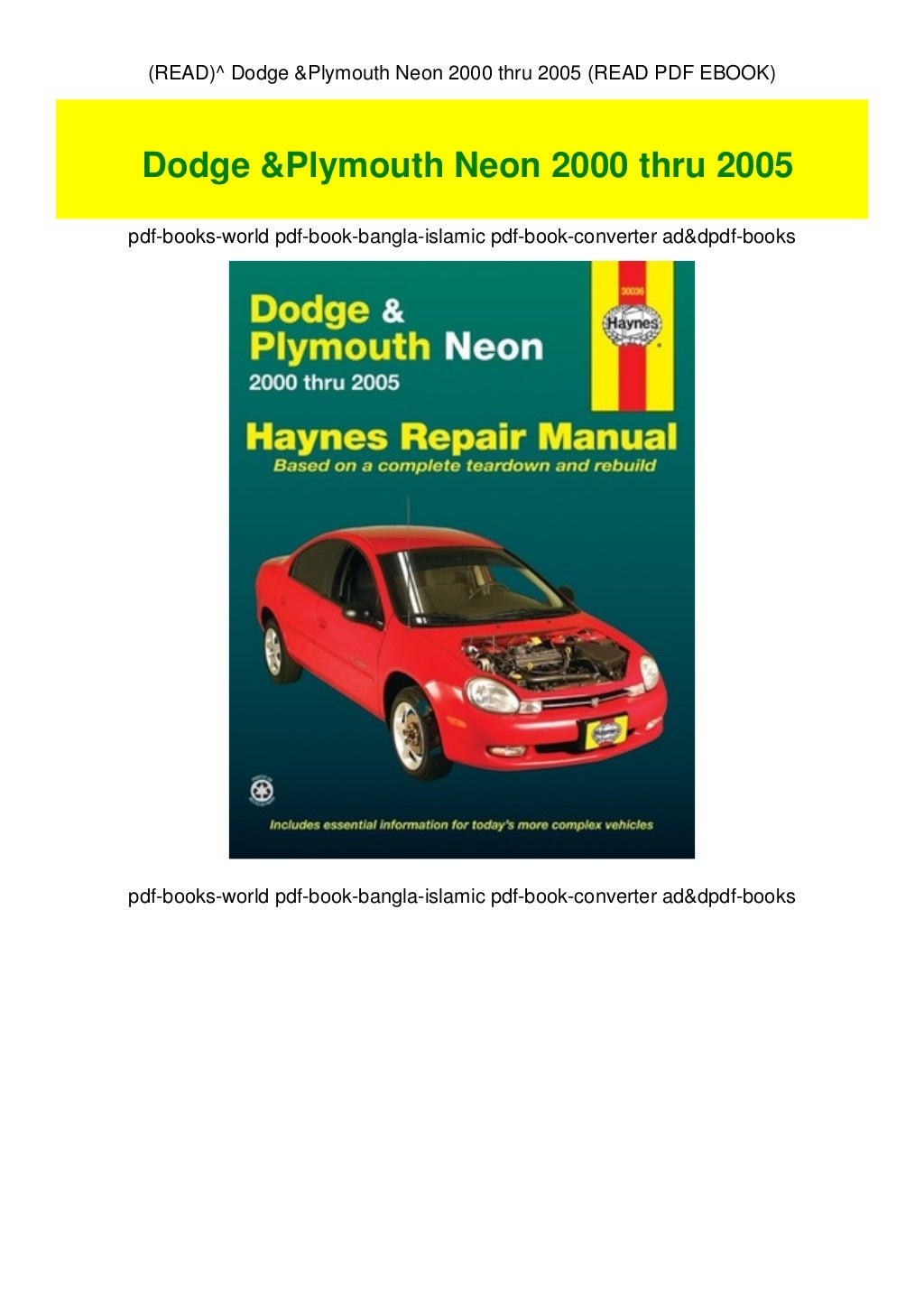 (READ)^ Dodge & Plymouth Neon 2000 thru 2005 (READ PDF EBOOK)
