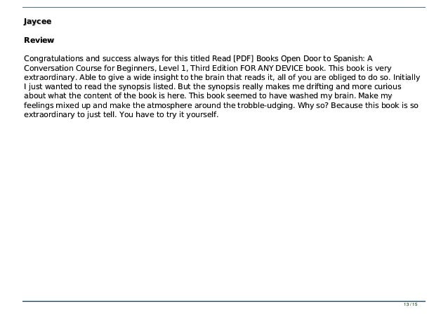 Read Pdf Books Open Door To Spanish A Conversation Course For Begi