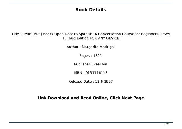 Read Pdf Books Open Door To Spanish A Conversation Course For Begi