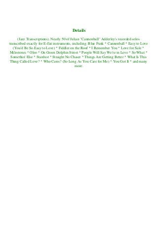 Read Pdf Cannonball Adderley Omnibook For E Flat Instruments Read