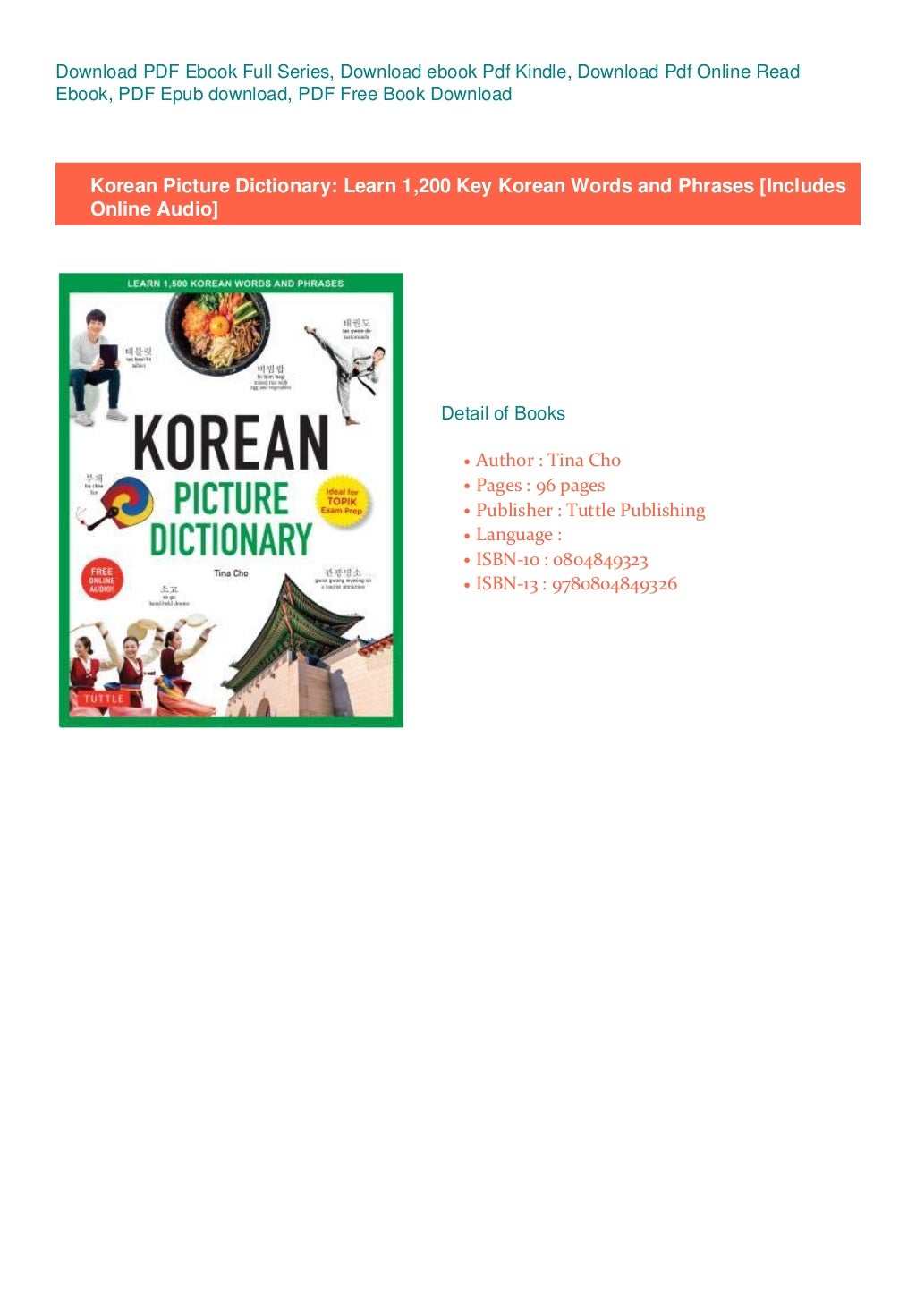 *Read_pdf* Korean Picture Dictionary Learn 1,200 Key Korean Words and