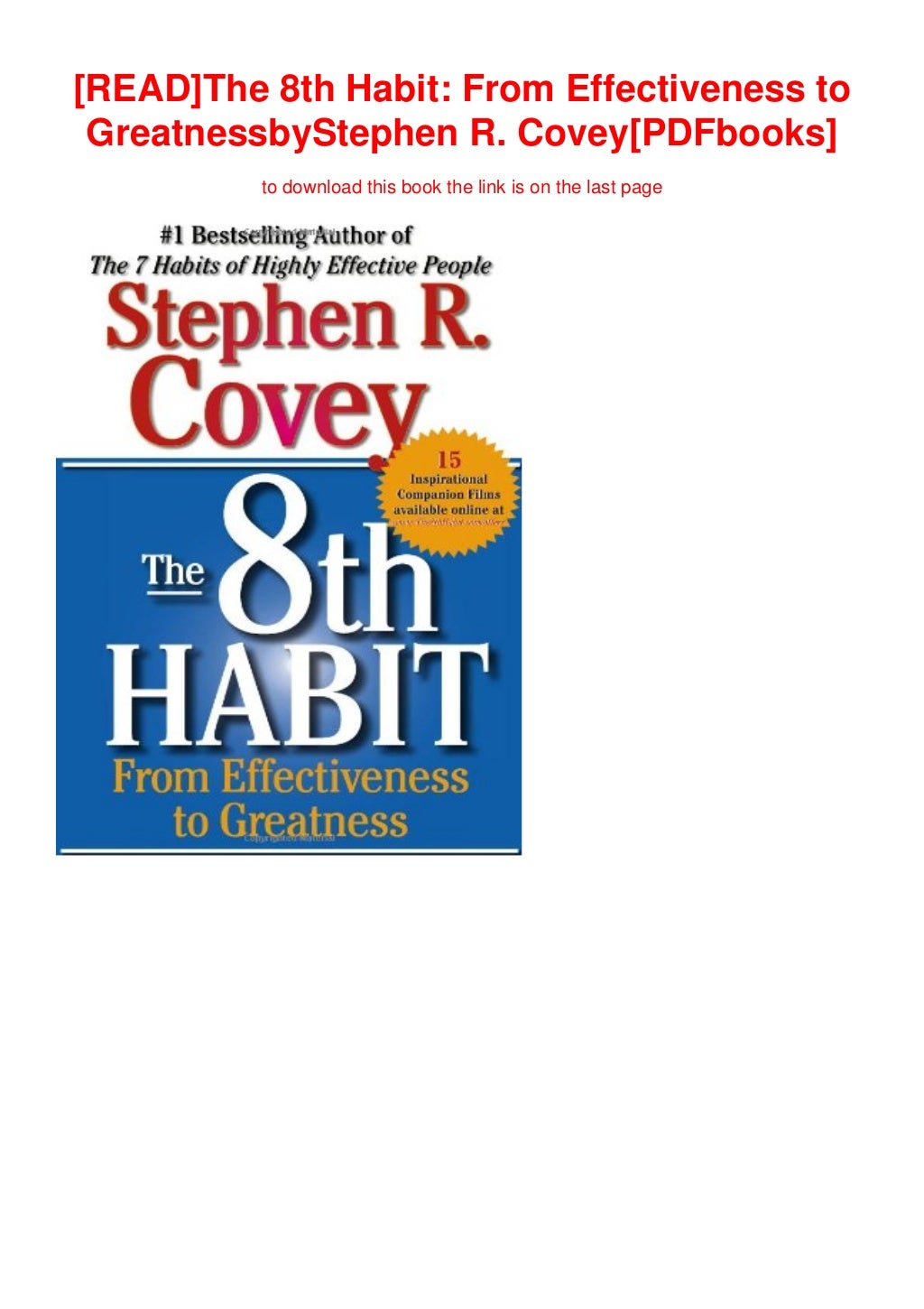 [READ]The 8th Habit From Effectiveness to GreatnessbyStephen R. Covey[PDFbooks]