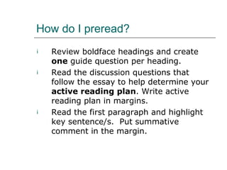 Pre Read Discuss Read 142 prereading power point | PPT