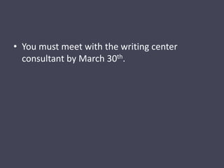You must meet with the writing center consultant by March 30th.