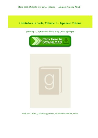 Read book Oishinbo a la carte, Volume 1 - Japanese Cuisine #PDF~
Oishinbo a la carte, Volume 1 - Japanese Cuisine
[Ebook]^^, {epub download}, [txt], , Free [epub]$$
PDF, Free Online, [Download] [epub]^^, DOWNLOAD FREE, Ebook
 