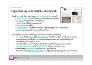 Implementing commentable documents <ul><li>Read+Comment </li></ul><ul><li>Back in 2008, there were some  interesting optio...