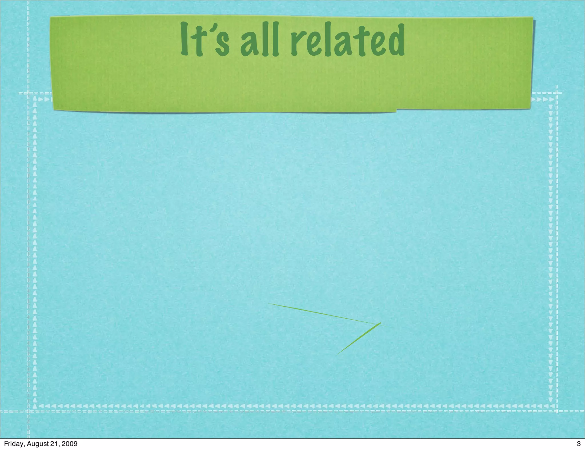 It’s all related




Friday, August 21, 2009                      3
 