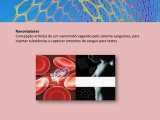 MinimemóriasActualmente em estudo e desenvolvimentoEricDrexlerlança o livro«Enginesofcreation-TheComing Era ofNanotechnology».1986Termo Nanotecnologia é criado por NorioTaniguchi.1974Investigação do microscópio electrónico.1931Descoberta dos nanotubos.1991Descoberta da molécula de fulereno.1985Palestra de RichardFeymann.1959Descoberta dos nanocones.1992Investigação do microscópio de tunelamento.1981