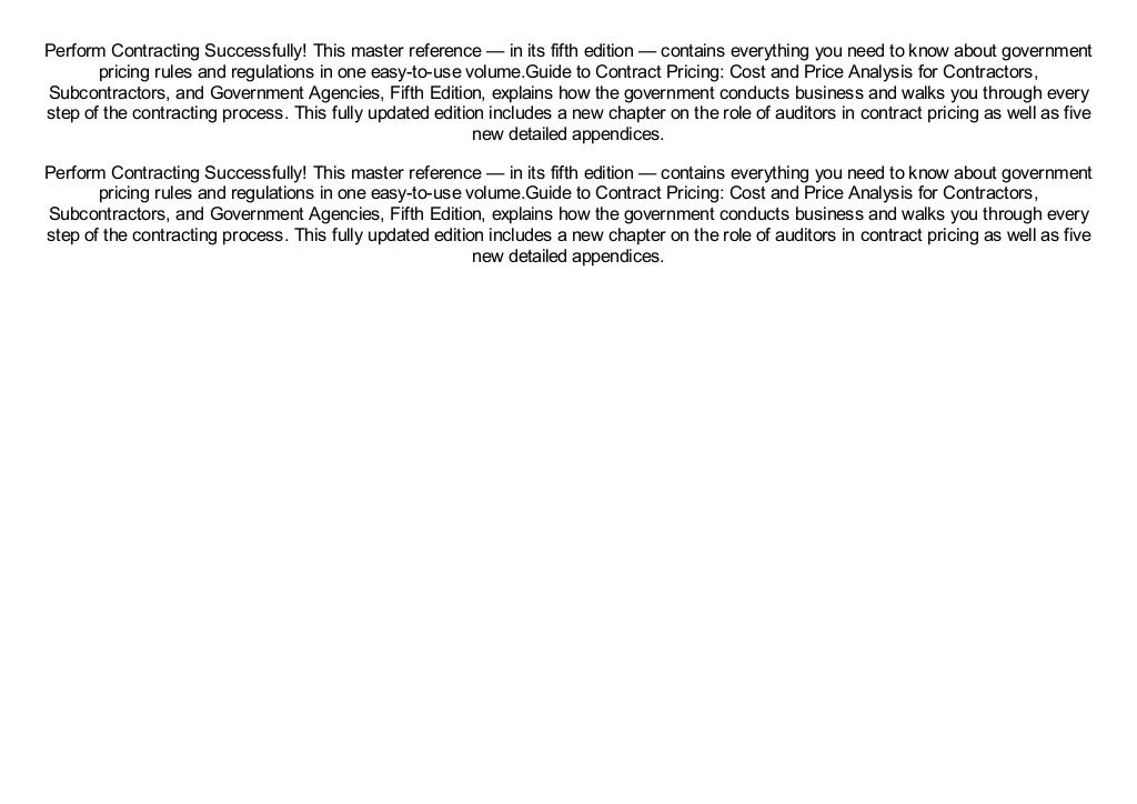 [PDF] Guide to Contract Pricing Cost and Price Analysis for Contractors, Subcontractors, and