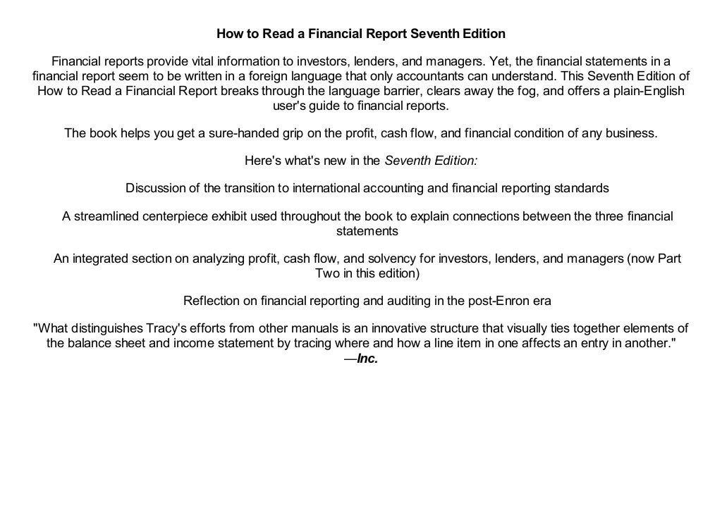  Download How To Read A Financial Report Wringing Vital Signs Out Of The Numbers