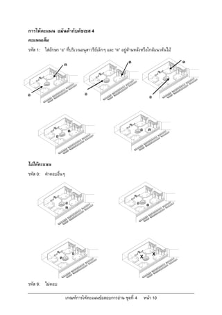 การใหคะแนน อมันดากับดัชเชส 4
คะแนนเต็ม
รหัส 1: ใสอักษร “อ” ที่บริเวณอนุสาวรียเล็กๆ และ “ด” อยูดานหลังหรือใกลแนวตนไม

                        ด                                 ด                           ด




อ                                   อ                                    อ




                            ด                                      อ ด
                อ



ไมไดคะแนน
รหัส 0: คําตอบอื่นๆ



                        อ                                      อ        ด
                        ด




                                อ                                            X
                    ด                                              X




รหัส 9: ไมตอบ

                        เกณฑการใหคะแนนขอสอบการอาน ชุดที่ 4         หนา 10
 