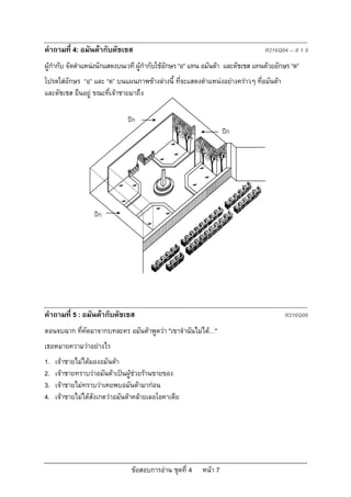 คําถามที่ 4: อมันดากับดัชเชส                                                     R216Q04 – 0 1 9
ผูกํากับ จัดตําแหนงนักแสดงบนเวที ผูกํากับใชอักษร “อ” แทน อมันดา และดัชเชส แทนดวยอักษร “ด”
โปรดใสอักษร “อ” และ “ด” บนแผนภาพขางลางนี้ ที่จะแสดงตําแหนงอยางคราวๆ ที่อมันดา
และดัชเชส ยืนอยู ขณะที่เจาชายมาถึง

                               ปก
                                                                   ปก




                   ปก




คําถามที่ 5 : อมันดากับดัชเชส                                                           R216Q06
ตอนจบฉาก ที่คัดมาจากบทละคร อมันดาพูดวา "เขาจําฉันไมได…"
เธอหมายความวาอยางไร
1.   เจาชายไมไดมองอมันดา
2.   เจาชายทราบวาอมันดาเปนผูชวยรานขายของ
3.   เจาชายไมทราบวาเคยพบอมันดามากอน
4.   เจาชายไมไดสังเกตวาอมันดาคลายเลอโอคาเดีย




                                ขอสอบการอาน ชุดที่ 4    หนา 7
 