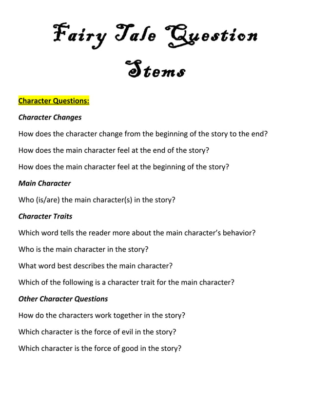 Fairy Tale Question Stems | PDF