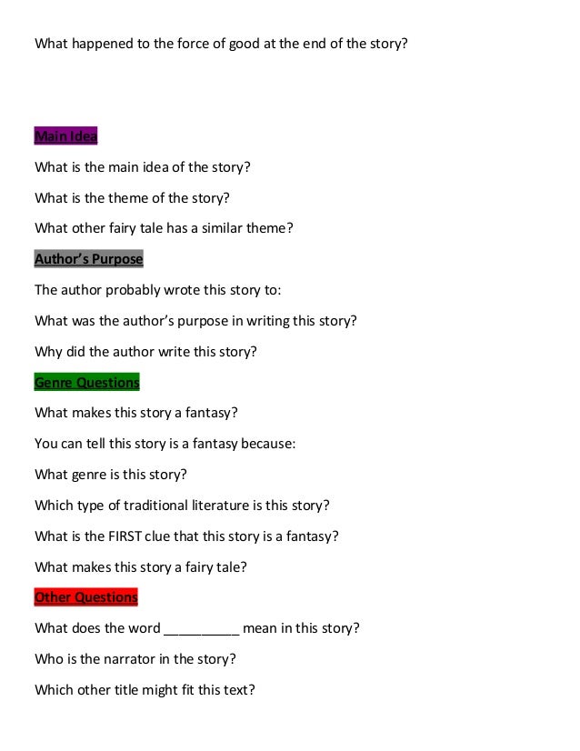 Fairy Tale Question Stems