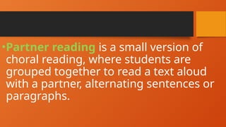 Partner Reading Definition ten instructional strategies to teach reading | PPTX