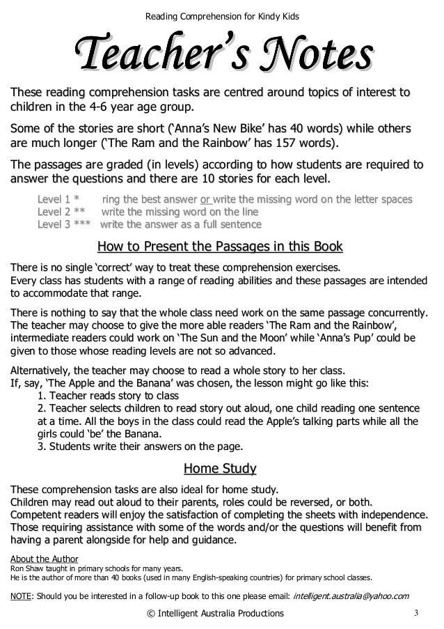 Reading Comprehension For Kindy Kids Reading Comprehension For Kindy Kids
