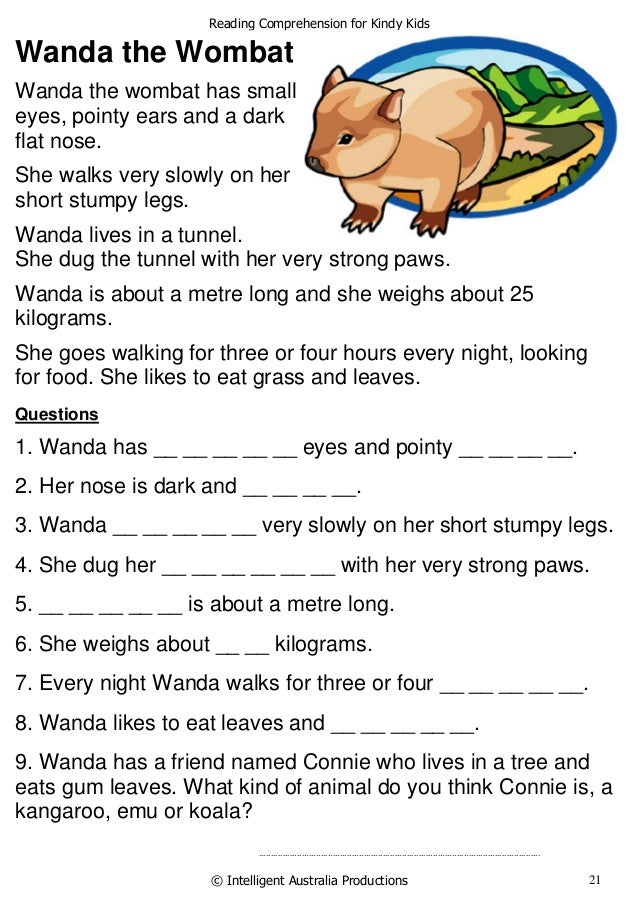 reading comprehension for kindy kids