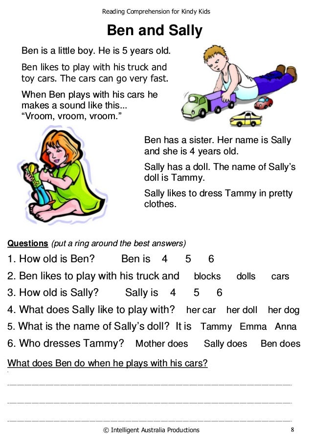 reading comprehension for kindy kids