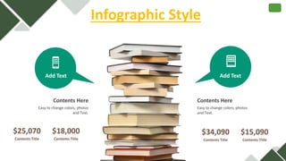 Infographic Style
Add Text
Contents Here
Easy to change colors, photos
and Text.
Contents Here
Easy to change colors, photos
and Text.
Add Text
$34,090
Contents Title
$15,090
Contents Title
$25,070
Contents Title
$18,000
Contents Title
 