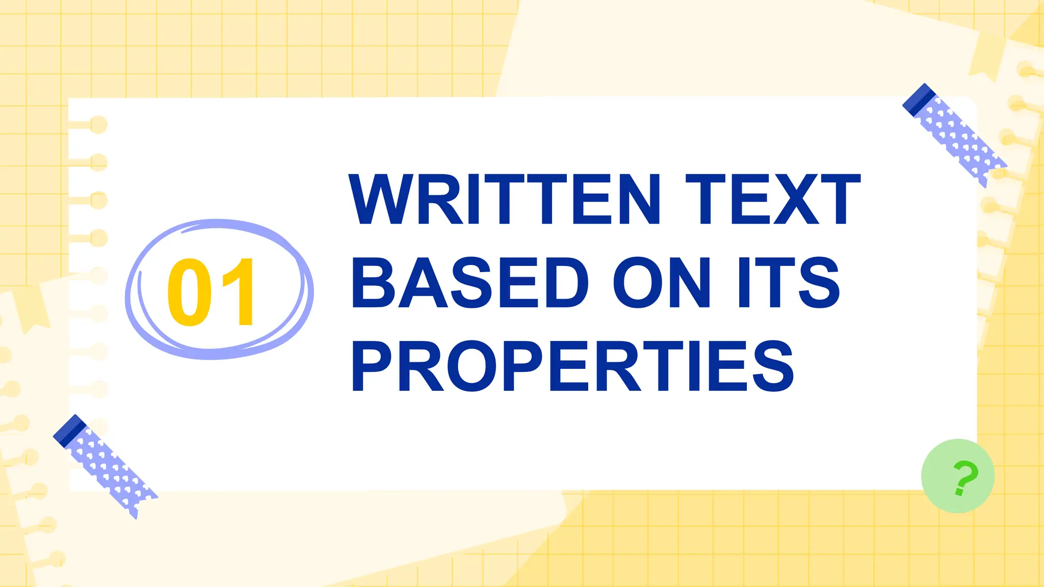 WRITTEN TEXT
BASED ON ITS
PROPERTIES
01
 