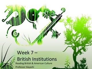 Week 7 –
British Institutions

Reading British & American Culture
Professor Hayashi

 