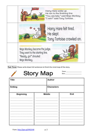 Task Three: Please write down full sentences to finish the mind map of the story.
From: http://goo.gl/tRG5rM p. 2
 