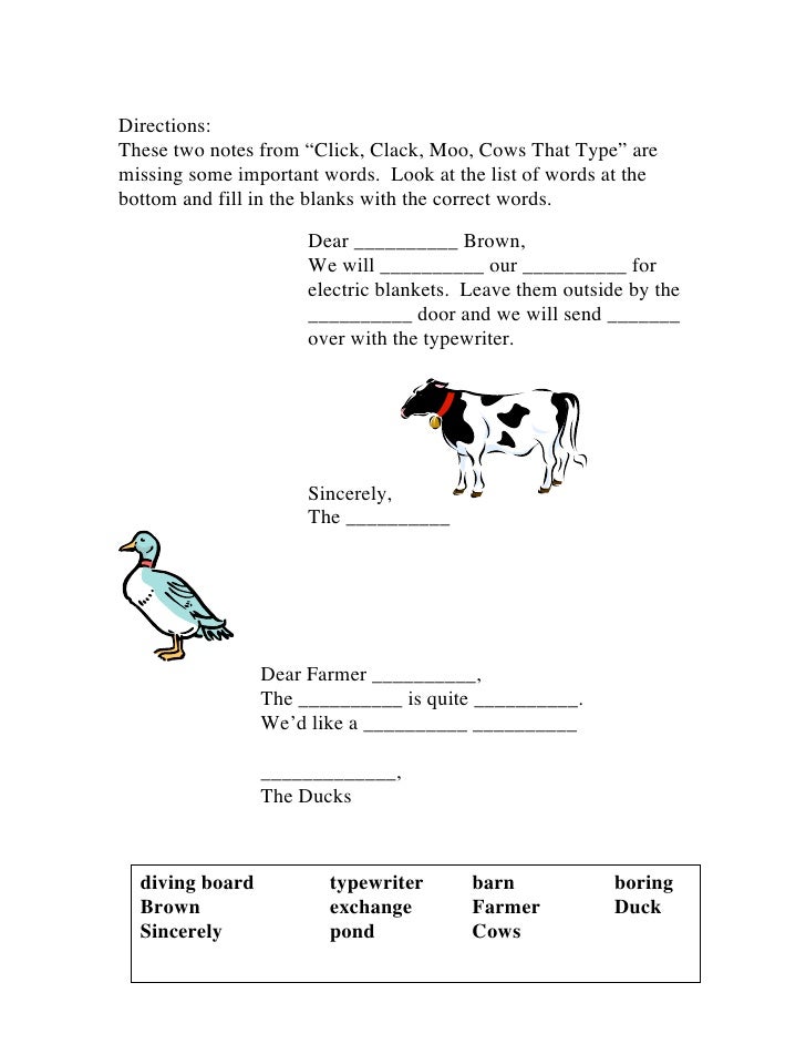 Reading Activities Click Clack Moo