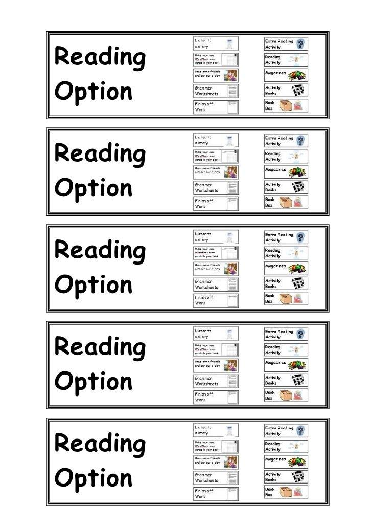 Reading activity cards