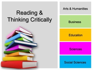 Reading &
Thinking Critically
Arts & Humanities
Business
Education
Sciences
Social Sciences
 