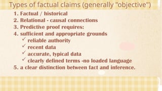 Understanding Types of Claims in Written Texts for Critical Reading | PPTX