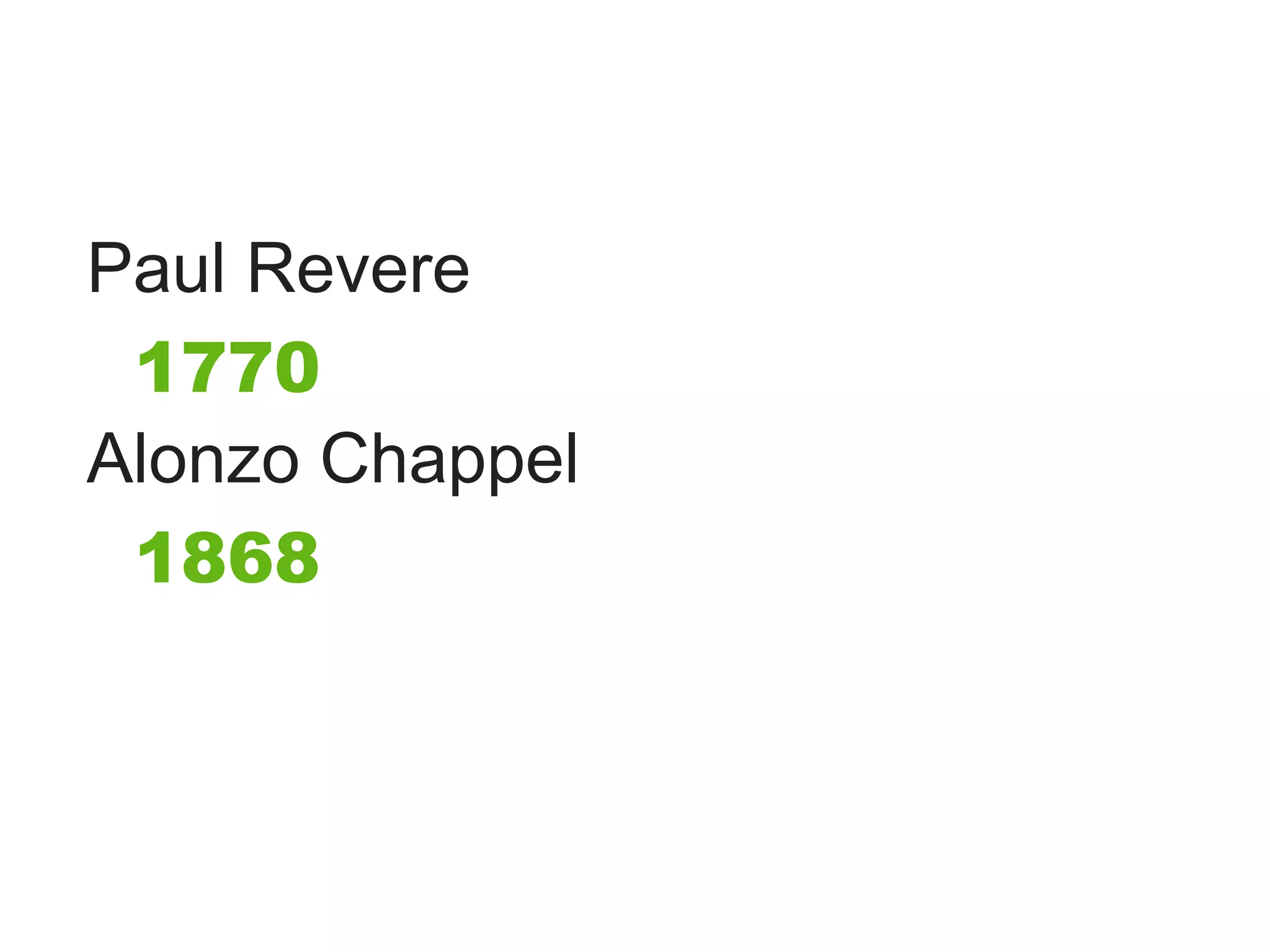 Paul Revere
 1770
Alonzo Chappel
 1868
 