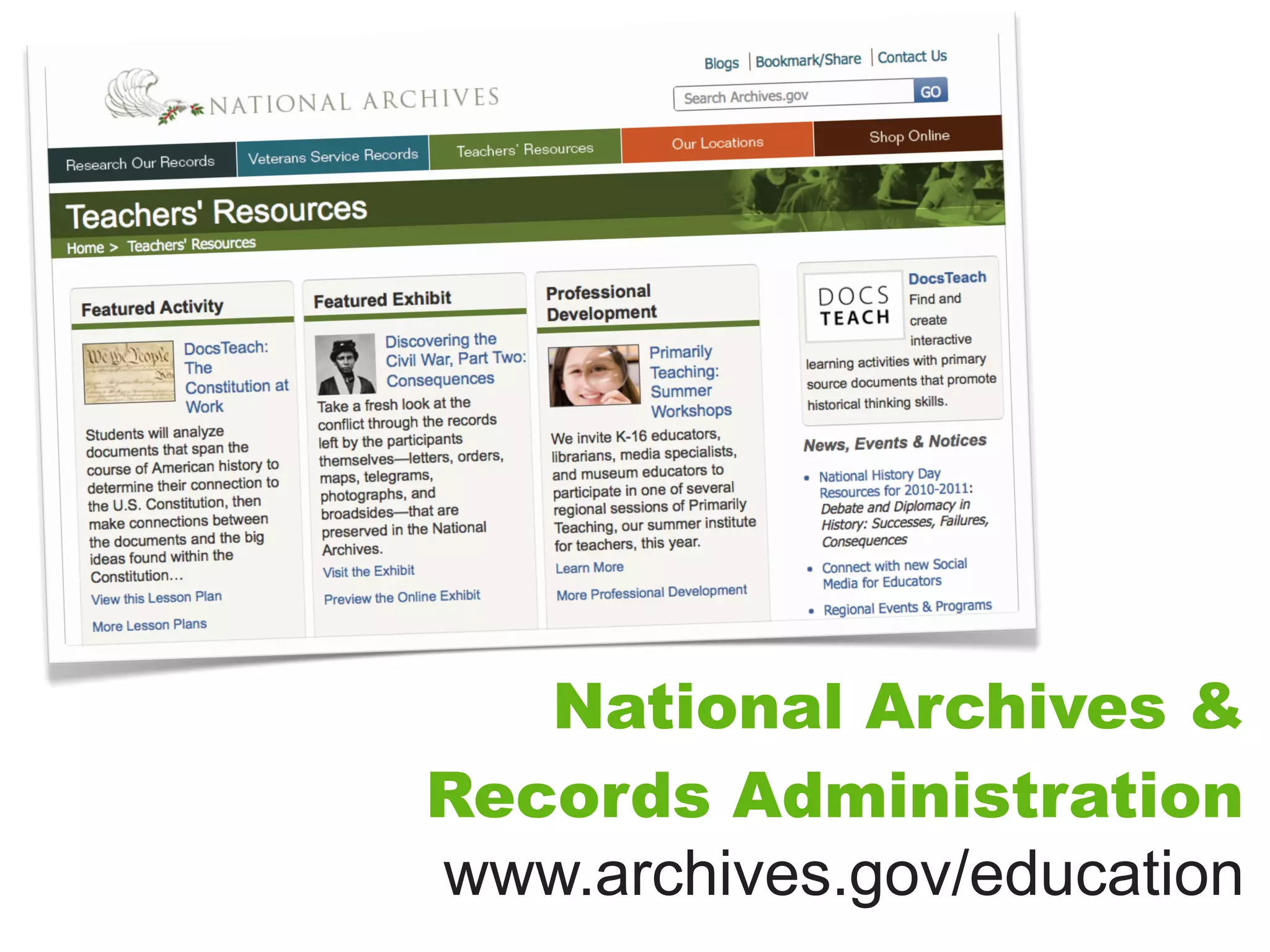 National Archives &
Records Administration
www.archives.gov/education
 
