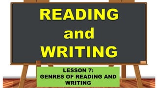 LESSON 7:
GENRES OF READING AND
WRITING
 