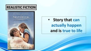 REALISTIC FICTION
• Story that can
actually happen
and is true to life
 