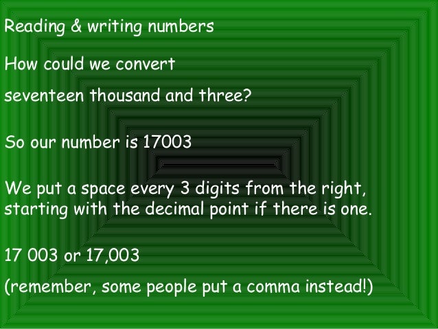 Reading And Writing Numbers