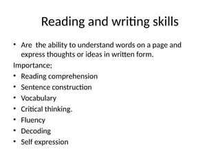 Reading and writing skills in campus KMTC | PPTX